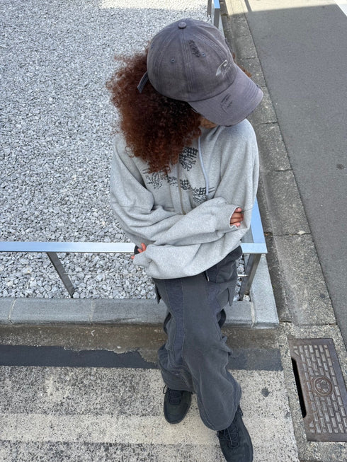 WASHED EMBROIDERY LOGO CAP -WASHED GRAY-